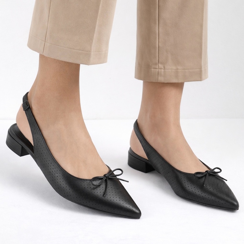 Rampage Women’s Black Slingback Flats Size 7.5 Pointed Toe Perforated NIB